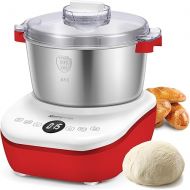 Moongiantgo 5L Dough Maker with Ferment Function, 200W Dough Kneading Machine with 304 Stainless Steel Bowl, Low Noise Operation, Microcomputer Timing, Touch Panel (Red)