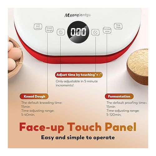  Moongiantgo 5L Dough Maker with Ferment Function, 200W Dough Kneading Machine with 304 Stainless Steel Bowl, Low Noise Operation, Microcomputer Timing, Touch Panel (Red)