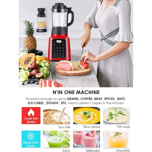  Moongiantgo Professional Cooking Blender for Hot Cold with 13 Presets, 59Oz Glass Jar, 58000RPM High Speed Quiet for Smoothie Shake Soup Ice Red 110V