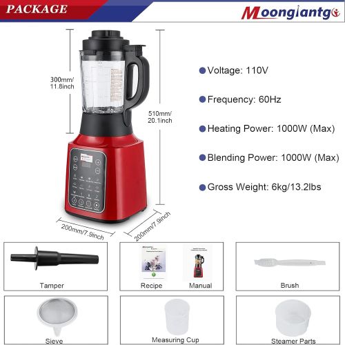  Moongiantgo Professional Cooking Blender for Hot Cold with 13 Presets, 59Oz Glass Jar, 58000RPM High Speed Quiet for Smoothie Shake Soup Ice Red 110V