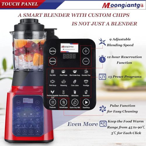  Moongiantgo Professional Cooking Blender for Hot Cold with 13 Presets, 59Oz Glass Jar, 58000RPM High Speed Quiet for Smoothie Shake Soup Ice Red 110V