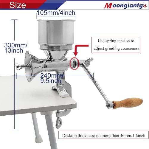  Moongiantgo Manual Grain Grinder Mill Stainless Steel Hand-cranked Manual Coffee Grinder with Large Hopper for Coco Pepper Nixtamalized Corn Chickpeas Poppy Seeds Bean Grains Spice