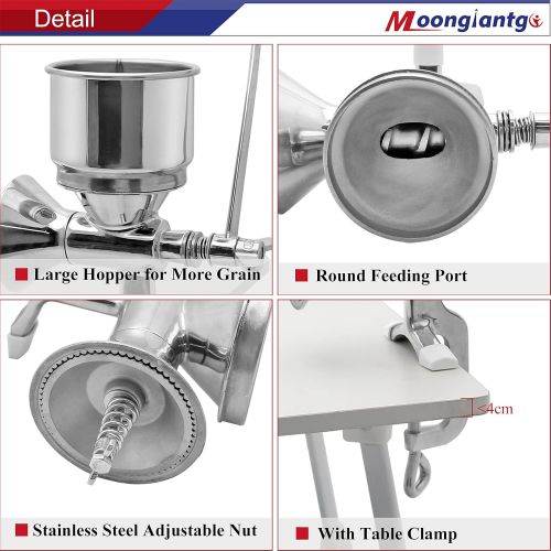  Moongiantgo Manual Grain Grinder Mill Stainless Steel Hand-cranked Manual Coffee Grinder with Large Hopper for Coco Pepper Nixtamalized Corn Chickpeas Poppy Seeds Bean Grains Spice