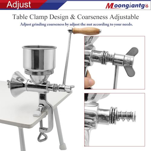  Moongiantgo Manual Grain Grinder Mill Stainless Steel Hand-cranked Manual Coffee Grinder with Large Hopper for Coco Pepper Nixtamalized Corn Chickpeas Poppy Seeds Bean Grains Spice