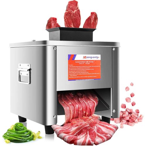  Moongiantgo Commercial Meat Cutter Cutting Machine 331 LB/H Electric Stainless Steel Meat Strips Cubes Dicer Vegetables Slicer for Restaurant Meat Shop (2.5mm Blade, Single Feed In