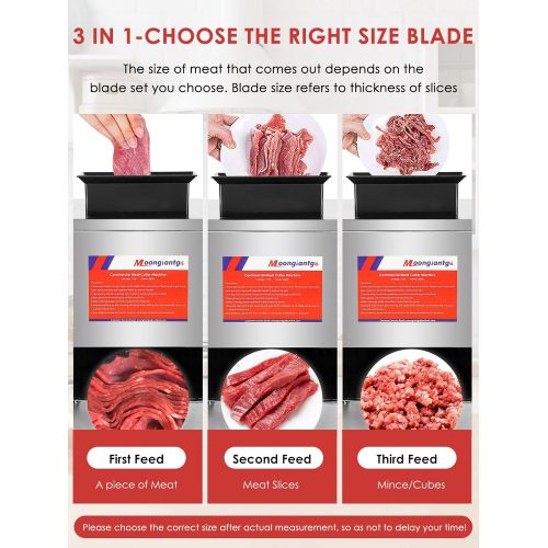  Moongiantgo Commercial Meat Cutter Cutting Machine 331 LB/H Electric Stainless Steel Meat Strips Cubes Dicer Vegetables Slicer for Restaurant Meat Shop (2.5mm Blade, Single Feed In