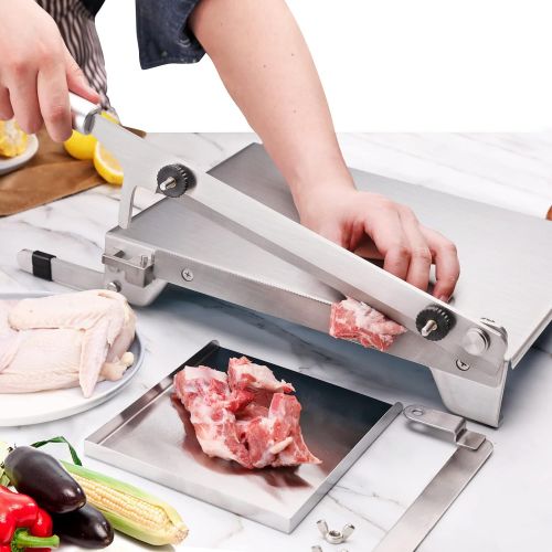  Moongiantgo Manual Frozen Meat Slicer Bone Cutter Ribs Chicken Cutter Stainless Steel Cutting Machine for Lamb Chops Pork Beef Fish Vegetable Meat Chopper (KD0265)