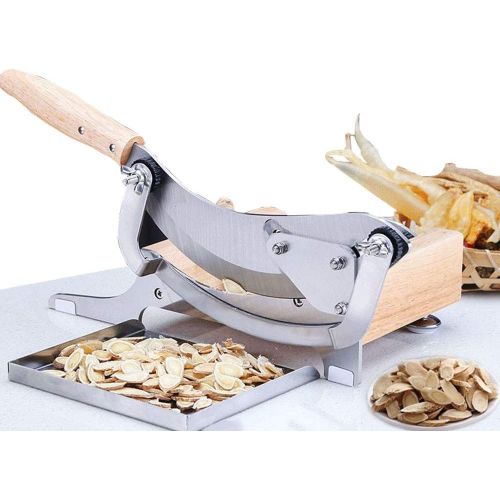  Moongiantgo Biltong Slicer Chinese Medicine Radiused Beef Jerky Cutter, 0-0.5” Adjustable Thickness, Wooden Base Herb Root Cutting Machine for Ginseng Antler Gastrodiae Maca Ganode