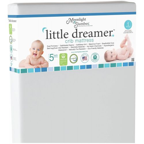  Moonlight Slumber Little Dreamer Dual Sleep Surface Crib Mattress - Waterproof, Hypoallergenic, and Antimicrobial Lightweight Crib Mattress with Extra Firm Infant Side and Plush To