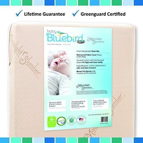  Moonlight Slumber Mini Crib Mattress 5 Dual Firmness: Baby Bluebird Waterproof Portable Crib & Toddler Bed Mattress : Cool Gel Memory Foam + Removable Plush Cotton Cover. Hand Made