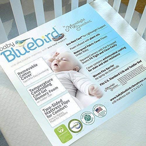  Moonlight Slumber Mattress Combo: Baby Bluebird Dual Firmness, Lightweight, Waterproof Crib Mattress and Toddler Mattress with Cool Gel Memory Foam + Easy Off Premium Cotton Cover