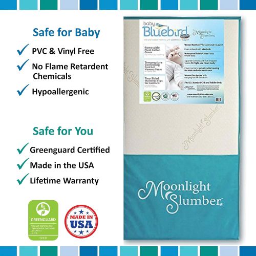  Moonlight Slumber Mattress Combo: Baby Bluebird Dual Firmness, Lightweight, Waterproof Crib Mattress and Toddler Mattress with Cool Gel Memory Foam + Easy Off Premium Cotton Cover