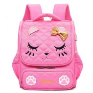 Moonmo Cute Cat Face Pink Kitty Waterproof School Backpack Girls Book Bag (Large, Blue1)