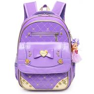 Moonmo Waterproof PU Leather Kids Princess Backpack Cute School Bookbag for Girls (Large, Bowknot Purple)