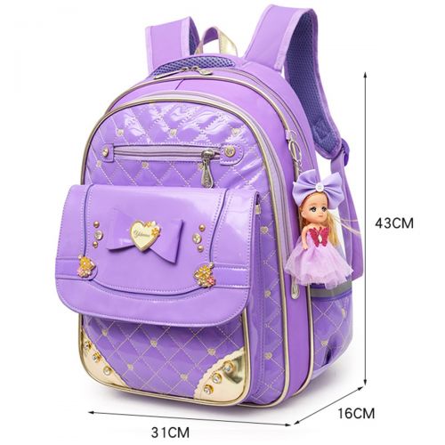  Moonmo Waterproof PU Leather Kids Princess Backpack Cute School Bookbag for Girls (Large, Bowknot Purple)