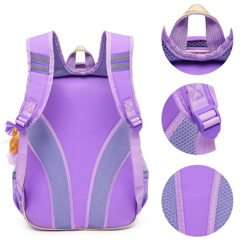  Moonmo Waterproof PU Leather Kids Princess Backpack Cute School Bookbag for Girls (Large, Bowknot Purple)