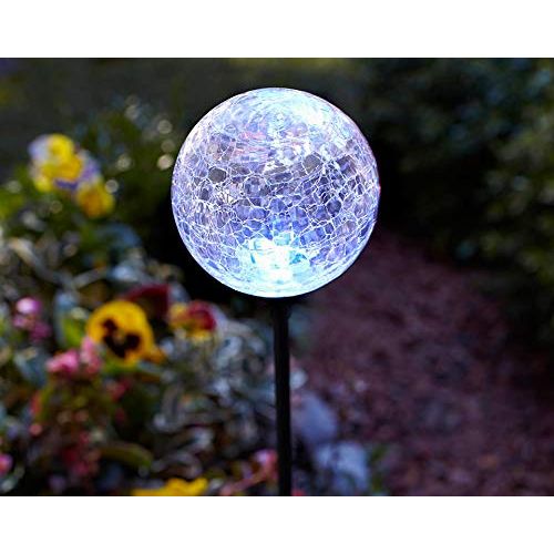  Moonrays 91251 LED Solar Path Lights In Glass Ball Design With Color Changing Feature, Weatherproof, 100,000 Hours of Use, Energy Saving, Solar Powered, Durable Crystal Glass, 3-pc