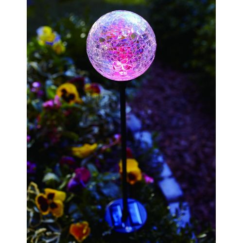  Moonrays 91251 LED Solar Path Lights In Glass Ball Design With Color Changing Feature, Weatherproof, 100,000 Hours of Use, Energy Saving, Solar Powered, Durable Crystal Glass, 3-pc
