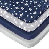 Pack and Play Sheets Boys, 4 Pack Mini Crib Sheets, Stretchy Pack and Play Playard Fitted Sheet, Compatible with Graco Pack n Play, Soft and Breathable Material, Navy
