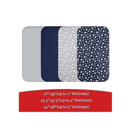  Pack and Play Sheets Boys, 4 Pack Mini Crib Sheets, Stretchy Pack and Play Playard Fitted Sheet, Compatible with Graco Pack n Play, Soft and Breathable Material, Navy