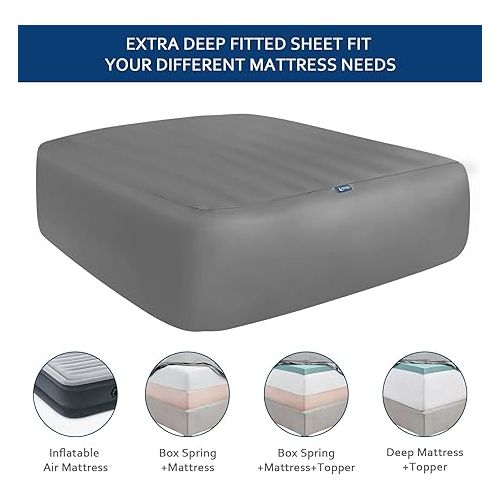  Extra Deep Pocket Queen Sheets, Queen Fitted Sheets Only 2 Pack, Ultra Soft Air Mattress Fitted Sheet Queen Fits Pillow Top Thick Mattress Up to 24 Inch, Grey