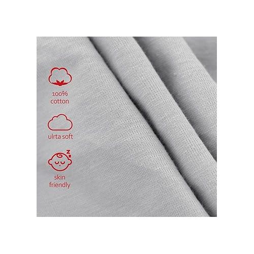  Pack and Play Sheets Fitted, 100% Cotton, Compatible with Graco Pack n Play, Ultra Soft Breathable Mini Crib Sheets, Convertible Playard Mattress Cover, Hypoallergenic Playard Playpen Sheets, Grey