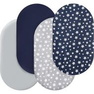 Bassinet Sheets Set 4 Pack for Baby Boy, Universal Fit for Oval, Hourglass and Rectangular Mattress, Navy