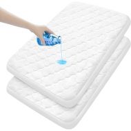 Pack and Play Mattress Pad Sheets Cover Waterproof 2 Pack, Soft Quilted Pack and Play Protector, 27