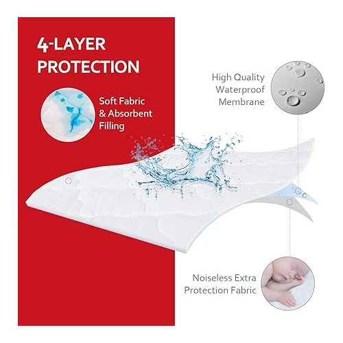  Pack and Play Mattress Pad Sheets Cover Waterproof 2 Pack, Soft Quilted Pack and Play Protector, 27