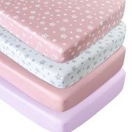Crib Sheets for Girls 4 Pack, Fitted Crib Sheets for Standard Size Crib and Toddler Mattresses, Soft and Breathable Crib Sheets Baby Gift Girl Set, Pink