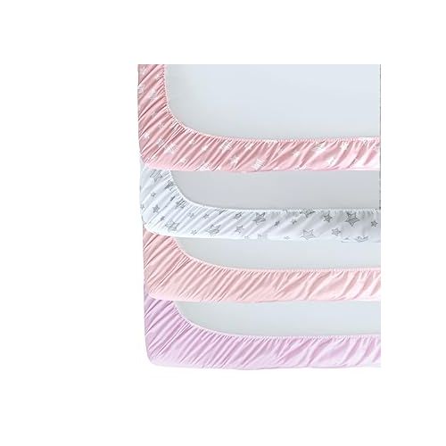  Crib Sheets for Girls 4 Pack, Fitted Crib Sheets for Standard Size Crib and Toddler Mattresses, Soft and Breathable Crib Sheets Baby Gift Girl Set, Pink