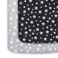 Mini Crib Sheets, 2 Pack Pack and Play Sheets, Stretchy Playard Fitted Sheet, Compatible with Graco Pack n Play, Soft and Breathable Material, Grey & Black