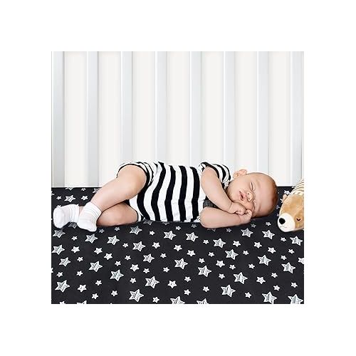  Mini Crib Sheets, 2 Pack Pack and Play Sheets, Stretchy Playard Fitted Sheet, Compatible with Graco Pack n Play, Soft and Breathable Material, Grey & Black