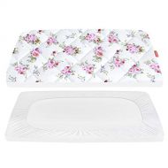 Moonsea Pack n Play Fitted Sheet for Girls, Floral Pattern Pack and Play Quilted Sheets, Soft and Breathable Pack and Play Mattress Pad Cover 39×27×5 fit Graco Playards and Foldable Mattre