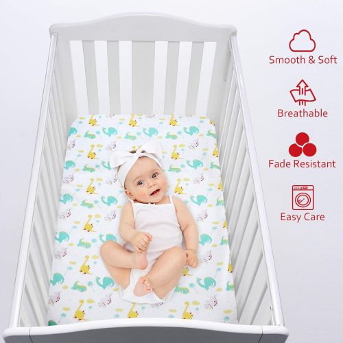  Moonsea Mini Crib Sheets Fitted Dinosaur for Playard Playpen, Pack and Play Sheets for Boys or Girls, Breathable and Soft Fabric Suitable for Graco Play Yards - Dinosaur Paradise