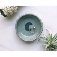 MoonwalkerThings Small Ceramic Round Dish / Small Ring Dish in Gray with Black Crescent Moon