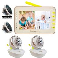 Video Baby Monitor 2 Cameras, Split Screen by Moonybaby, Pan Tilt Camera, 170 Degree Wide View Lens Included, 4.3 inches Large Monitor, Night Vision, Temperature, 2 Way Talk Back,
