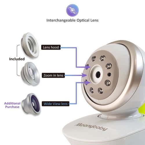  Video Baby Monitor 2 Cameras, Split Screen by Moonybaby, Pan Tilt Camera, 170 Degree Wide View Lens Included, 4.3 inches Large Monitor, Night Vision, Temperature, 2 Way Talk Back,