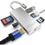 Mooshlya USB C Hub - 4K USB HDMI Adapter - SD Card Reader - 3 USB 3.0 Ports - Type C 3.1 Charging Port - USB C multi adapter for MacBook - Grey