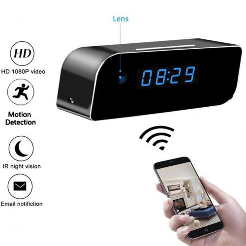  Moosoo Wifi Camera Full HD 1080P Alarm Clock Camera Night Vision Motion Detection Alerts Alarm Clock Wireless IP Security Camera Nanny Cam Real-time Home Surveillance Cameras for S