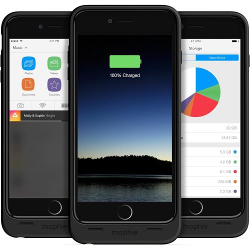  Mophie mophie spacepack with Built-In 64GB storage for iPhone 6 Plus6s Plus (2,600mAh) - Black