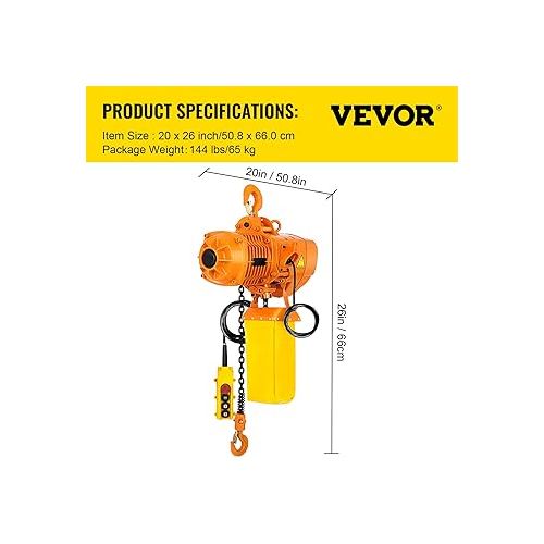  Mophorn 1 Ton Electric Chain Hoist, Single Phase 2200Lbs 10ft Lift Height with Electrical Hook, Mount Chain Hoist G80, Double Chain with Pendant Control 110V for Logistics, Factories and Agriculture