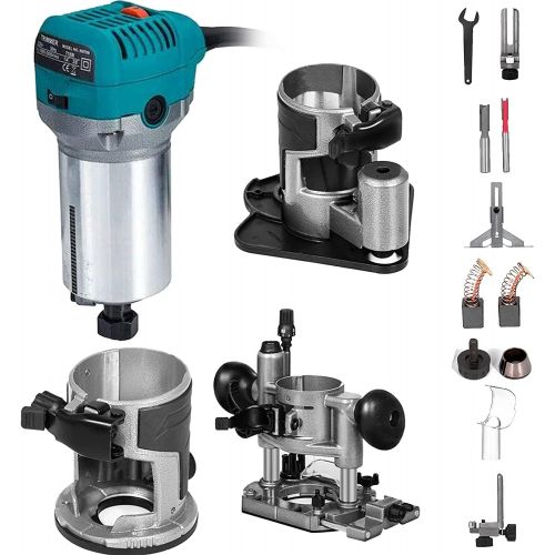  Mophorn Compact Router 1.25HP with Fixed Plunge and Offset Base, Variable Speed Wood Router Kit Max Torque 30,000 RPM For Woodworking & Furniture Manufacturing