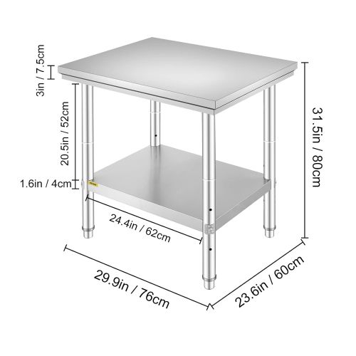  Mophorn Commercial Worktable & Workstation 24 x 30 x 32 Inch Stainless Steel Work Table Heavy Duty Commercial Food Prep Work Table for Home, Kitchen, Restaurant Metal Prep Table wi