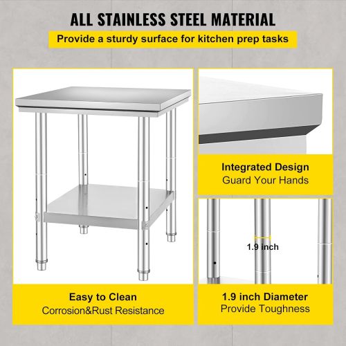  Mophorn Commercial Worktable & Workstation 24 x 30 x 32 Inch Stainless Steel Work Table Heavy Duty Commercial Food Prep Work Table for Home, Kitchen, Restaurant Metal Prep Table wi