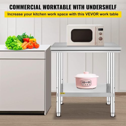  Mophorn Commercial Worktable & Workstation 24 x 30 x 32 Inch Stainless Steel Work Table Heavy Duty Commercial Food Prep Work Table for Home, Kitchen, Restaurant Metal Prep Table wi