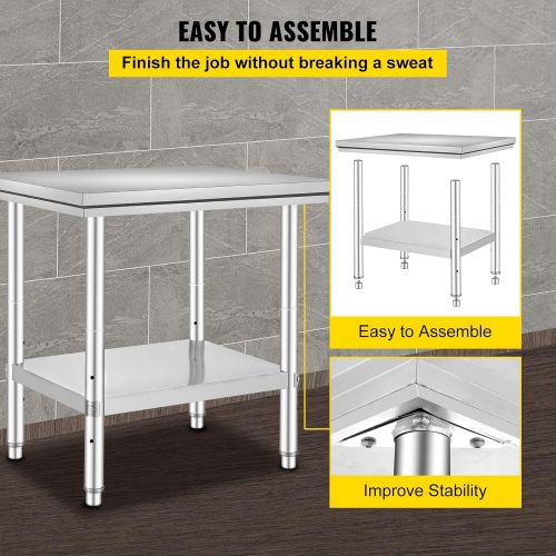  Mophorn Commercial Worktable & Workstation 24 x 30 x 32 Inch Stainless Steel Work Table Heavy Duty Commercial Food Prep Work Table for Home, Kitchen, Restaurant Metal Prep Table wi