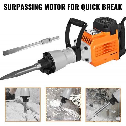  Mophorn 3600W Electric Demolition Hammer Heavy Duty Concrete Breaker 1800 BPM Jack Hammer Demolition Drills with Flat Chisel Bull Point Chisel (3600 W)