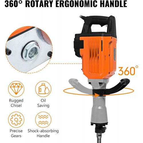  Mophorn 3600W Electric Demolition Hammer Heavy Duty Concrete Breaker 1800 BPM Jack Hammer Demolition Drills with Flat Chisel Bull Point Chisel (3600 W)