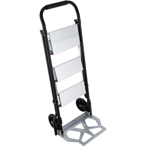  Mophorn Step Ladder 2-in-1 Convertible Aluminum Folding Step Ladder 175LBS Hand Truck Cart Dolly with Two Wheels (3-Steps)